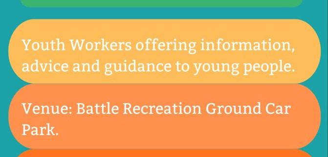 Poster for Detached Youth Sessions at Battle Recreation Ground Car Park, starting 20th May, 5:45–7:30pm.