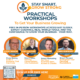 Infographic for free business workshops in East Sussex with photos of four male speakers and event details.