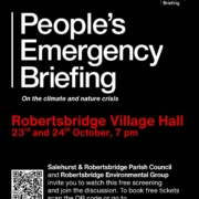 Event poster for People’s Emergency Briefing at Robertsbridge Village Hall on 23rd and 24th October at 7 pm.