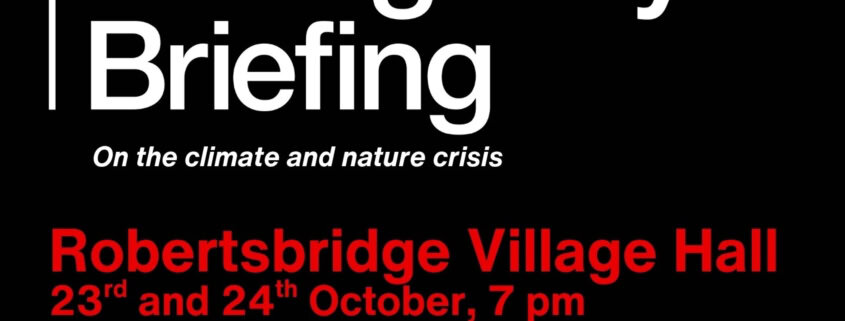 Event poster for People’s Emergency Briefing at Robertsbridge Village Hall on 23rd and 24th October at 7 pm.