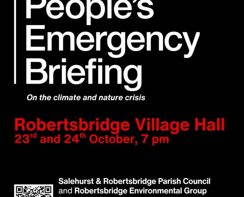 Event poster for People’s Emergency Briefing at Robertsbridge Village Hall on 23rd and 24th October at 7 pm.